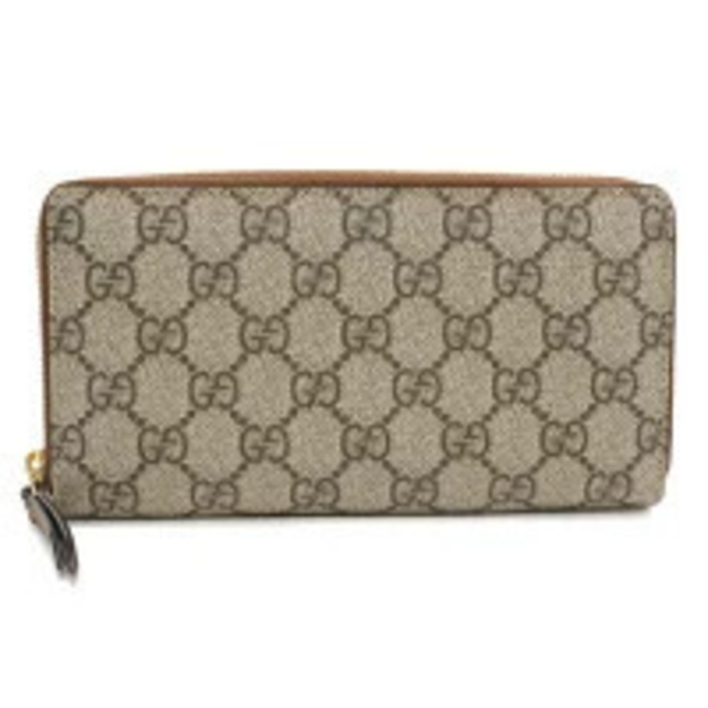 Gucci Long Wallet Round Zipper GG Supreme Zip Around Beige Cream